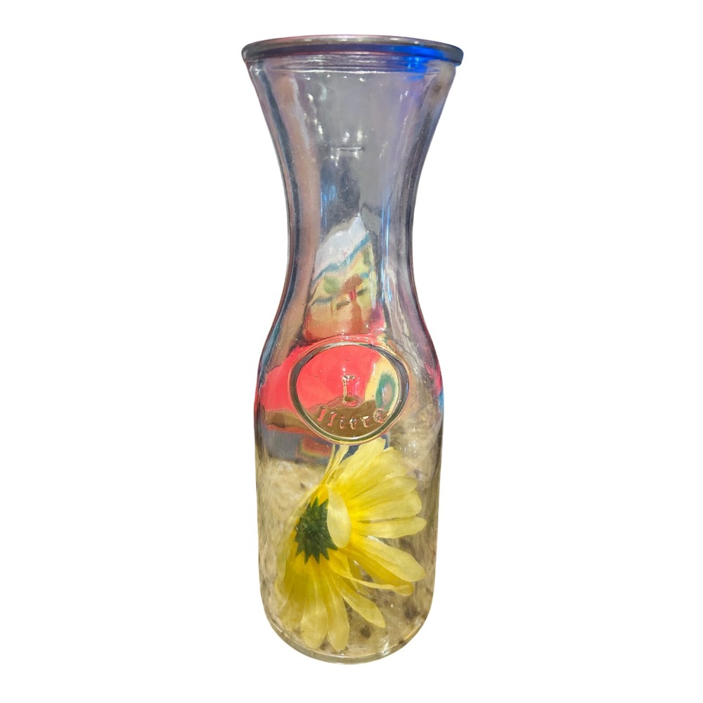 Unbranded 1 Liter Glass Carafe Clear Excellent Embossed Grapes Wine Pitcher